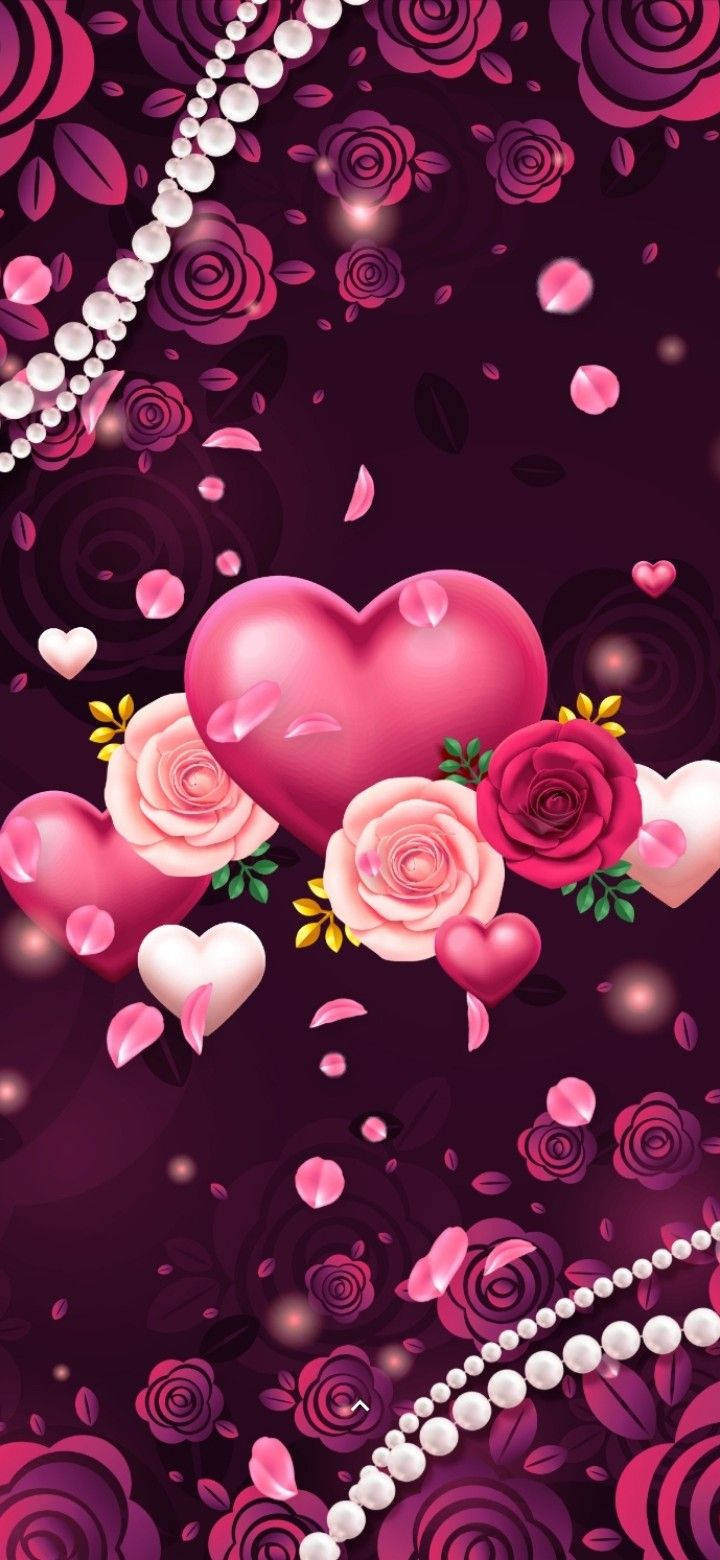 Pink 3d Iphone Hearts And Flowers Wallpaper