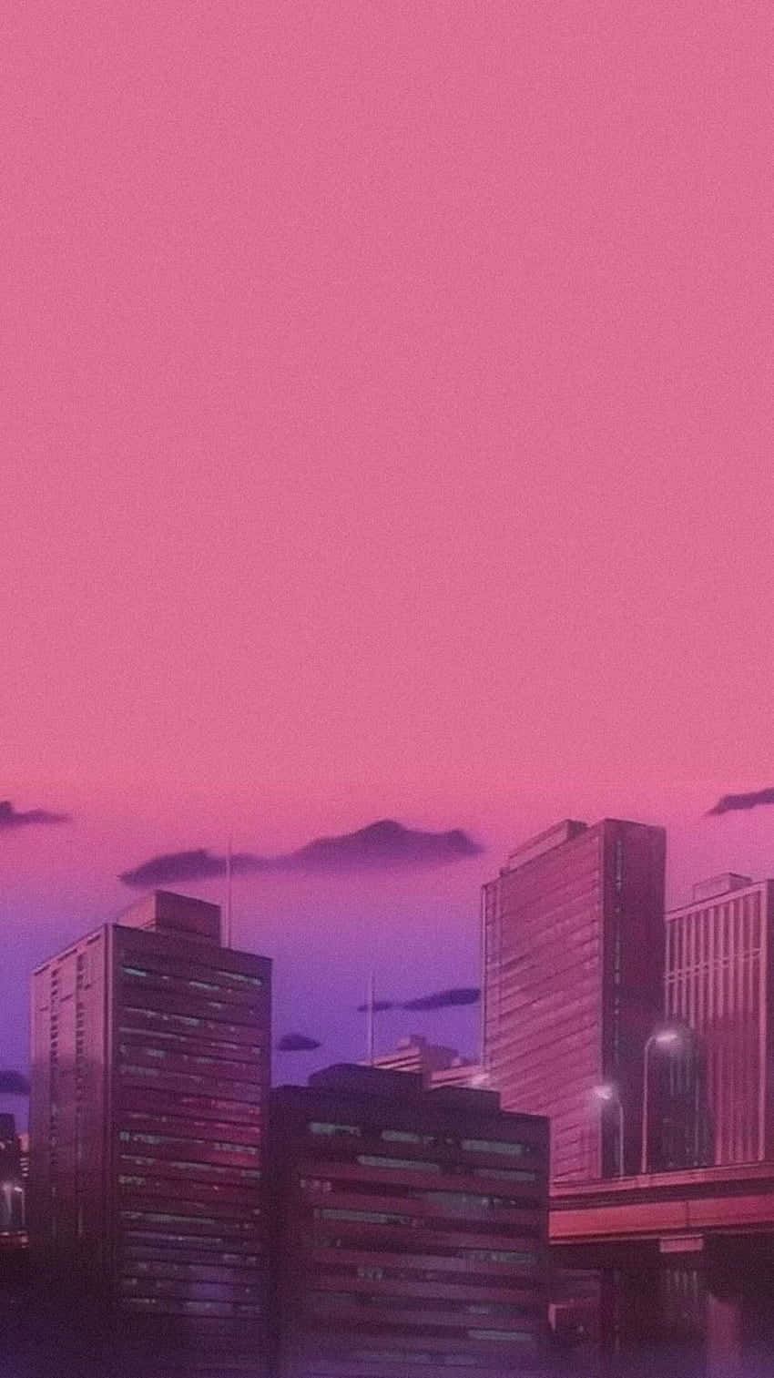 Pink Aesthetic Anime Phone Buildings Wallpaper