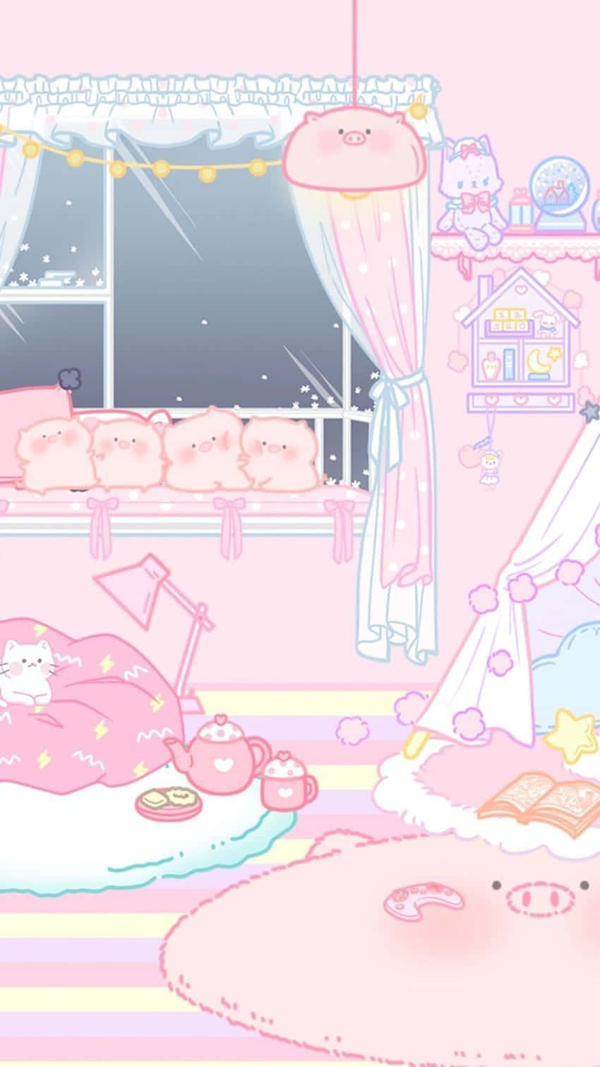 Pink Aesthetic Anime Phone Cats Wallpaper