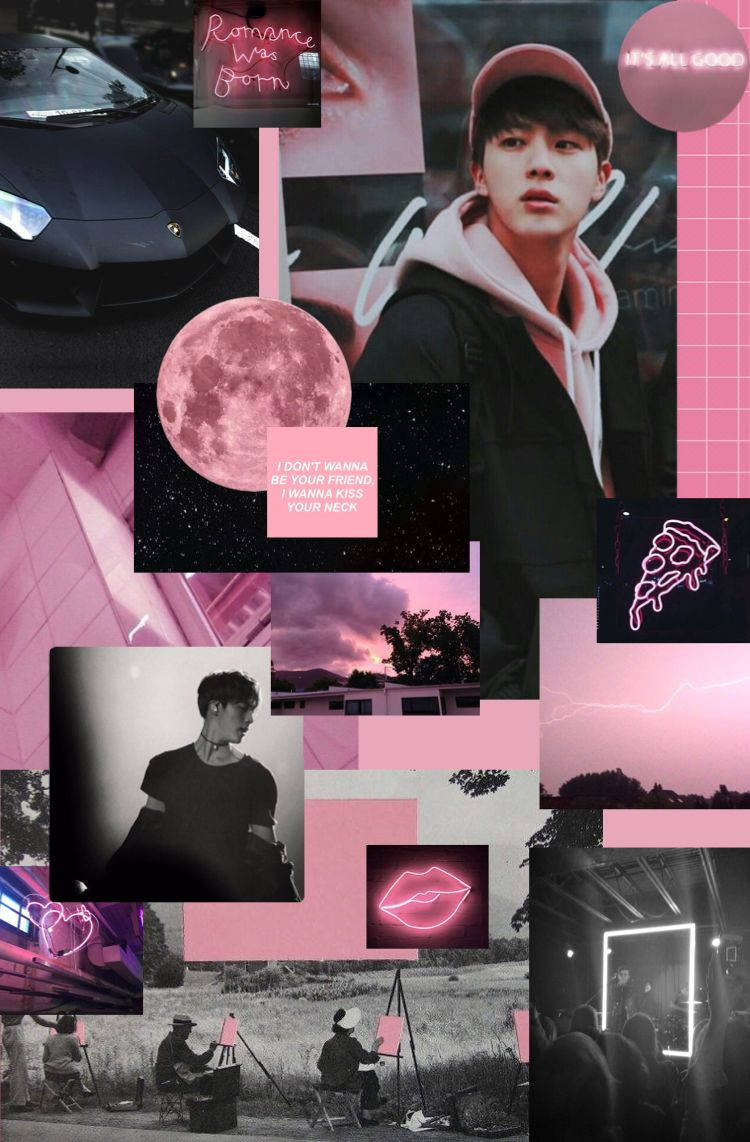 Pink And Black Bts Jin Aesthetic Wallpaper