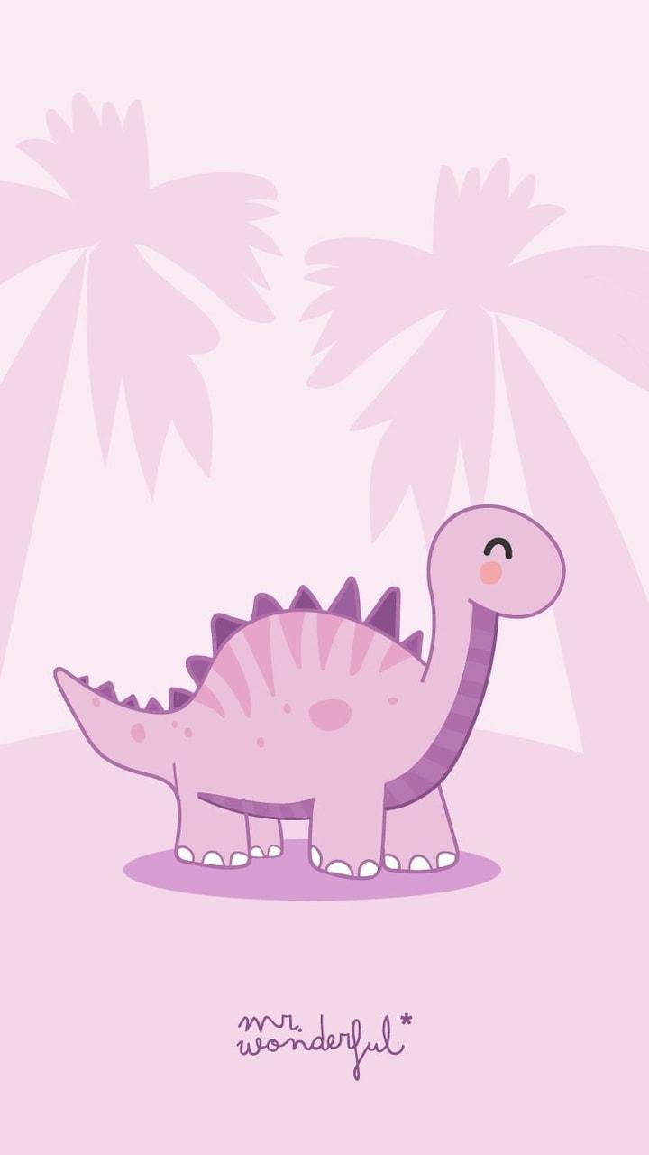 Pink Cute Dinosaur Phone Palm Trees Wallpaper