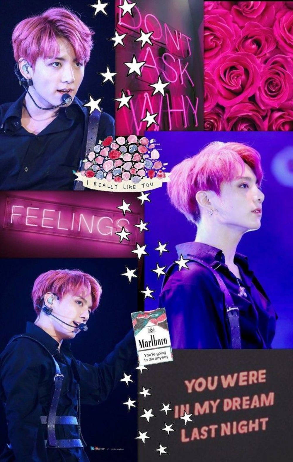 Pink Haired Bts Jk Collage Wallpaper