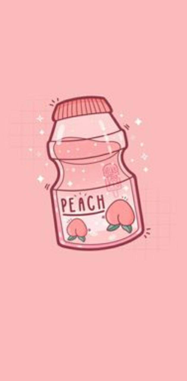 Pink Kawaii Peach Juice Bottle Wallpaper