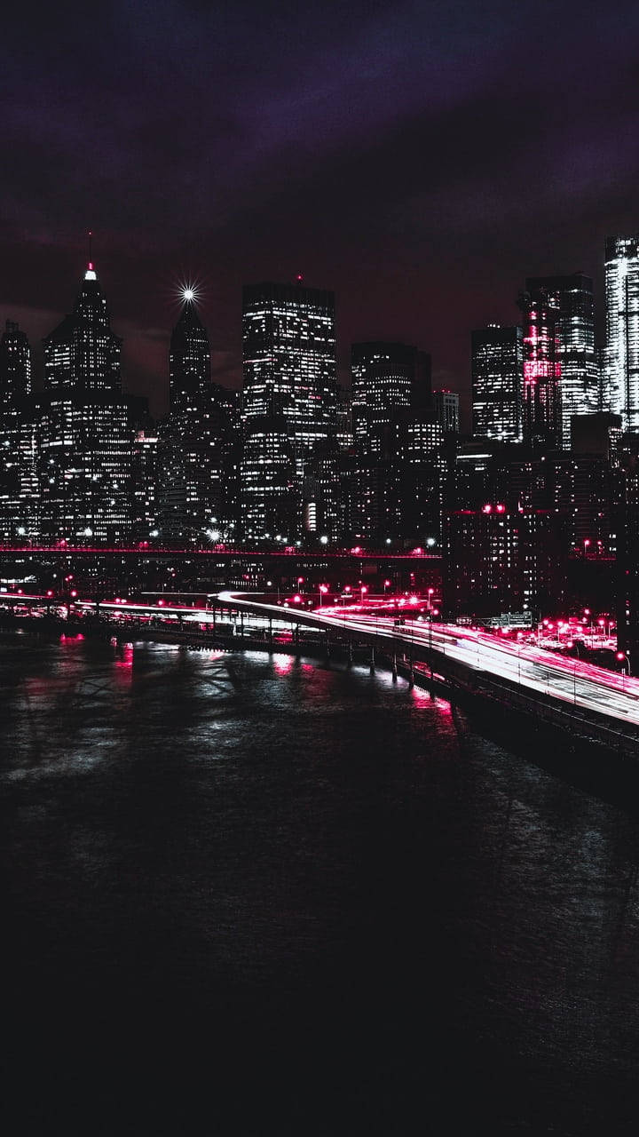 Pink Light Trails New York Night Iphone Wallpaper