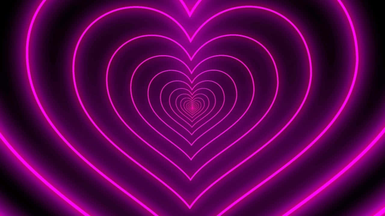 Pink Line Art Neon Hearts Light Tunnel Wallpaper