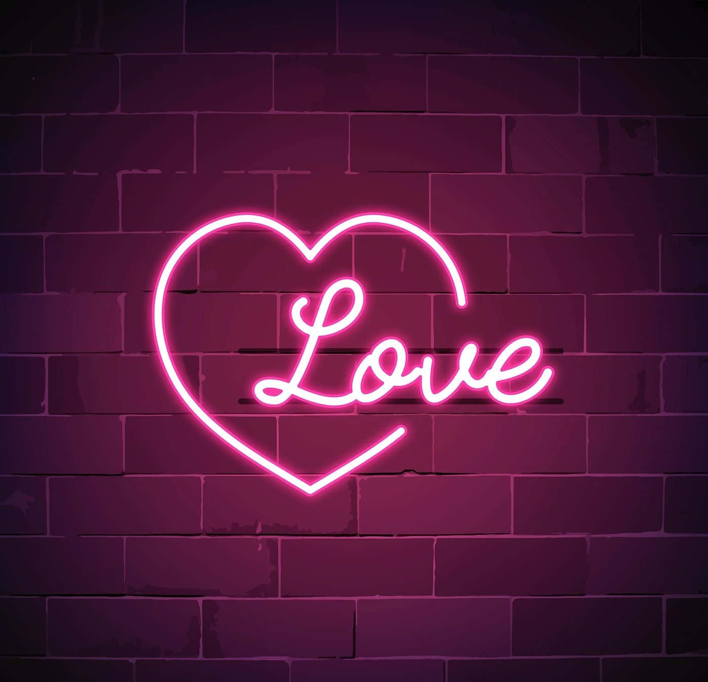 Pink Neon Heart Love Vector Art Wallpaper