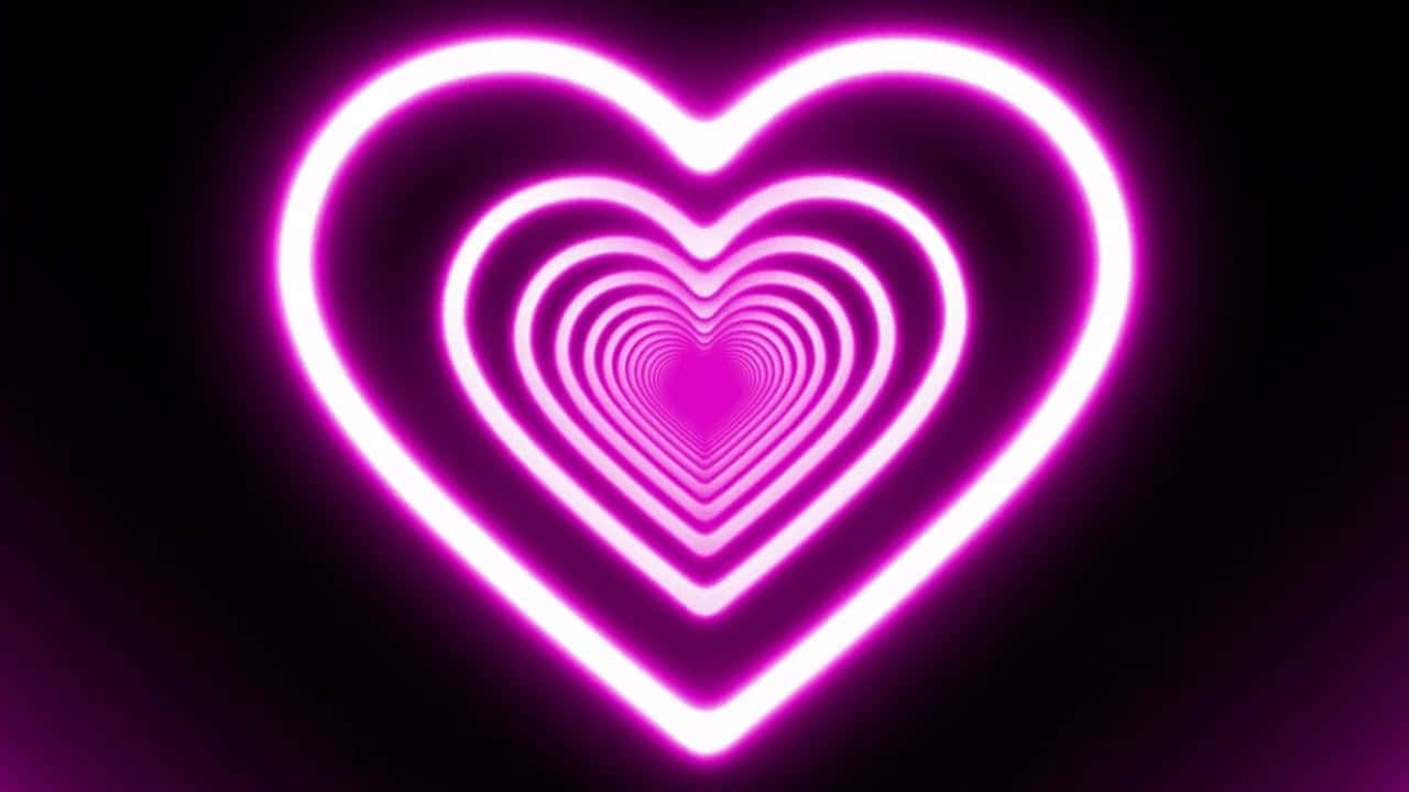 Pink Neon Hearts Light Tunnel Digital Illustration Wallpaper