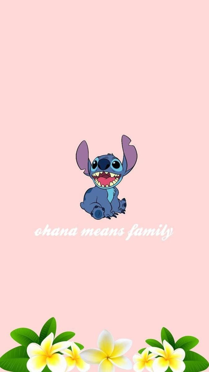 Pink Stitch Ohana Quote Wallpaper