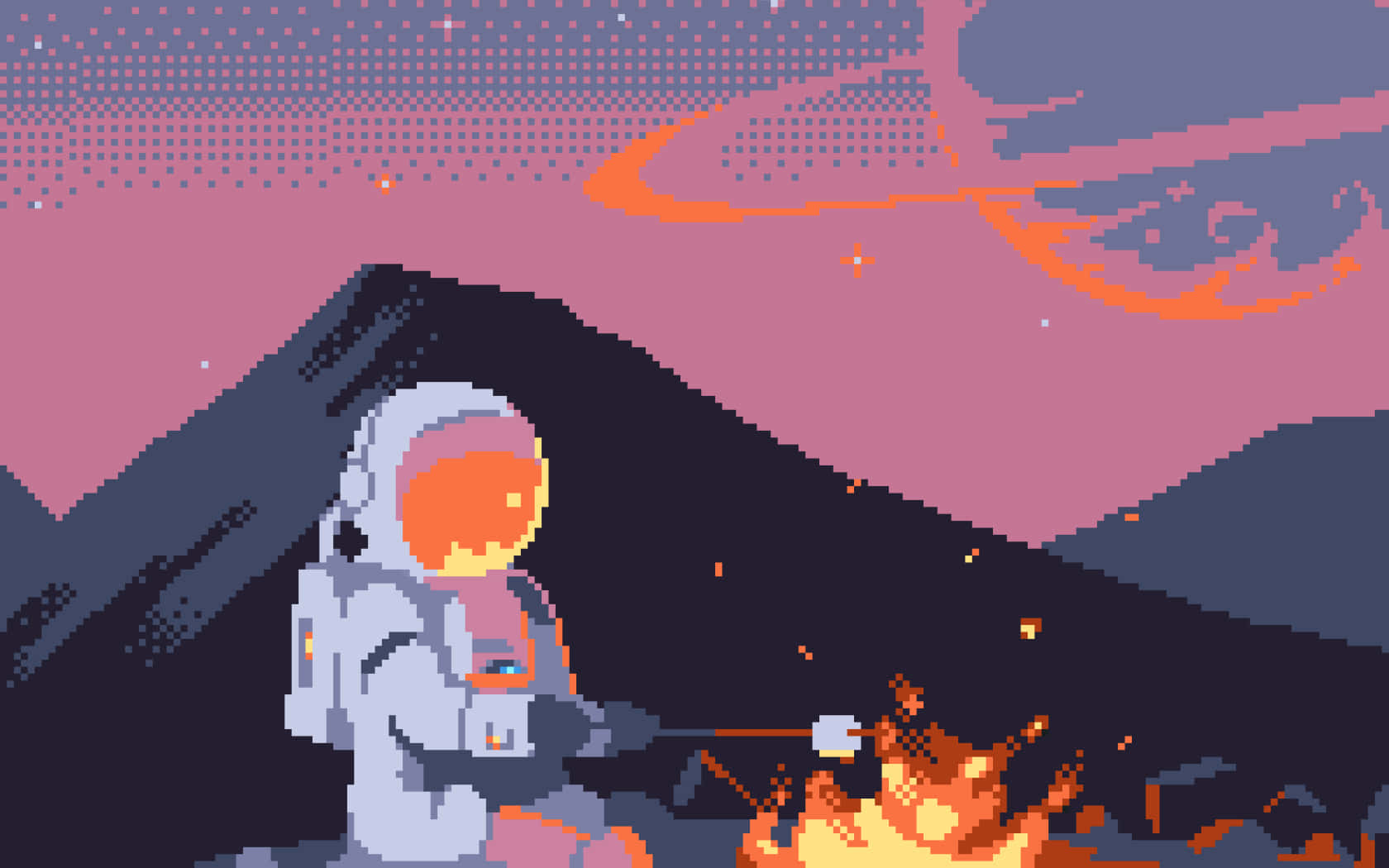 Pixel Art Astronaut Camping In Space Wallpaper