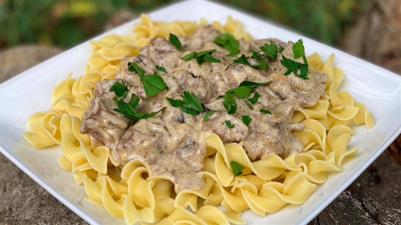 Plateful Of Beef Stroganoff With Pasta Wallpaper