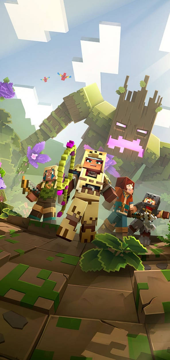 Player Jesse Fighting Golem Minecraft Iphone Wallpaper