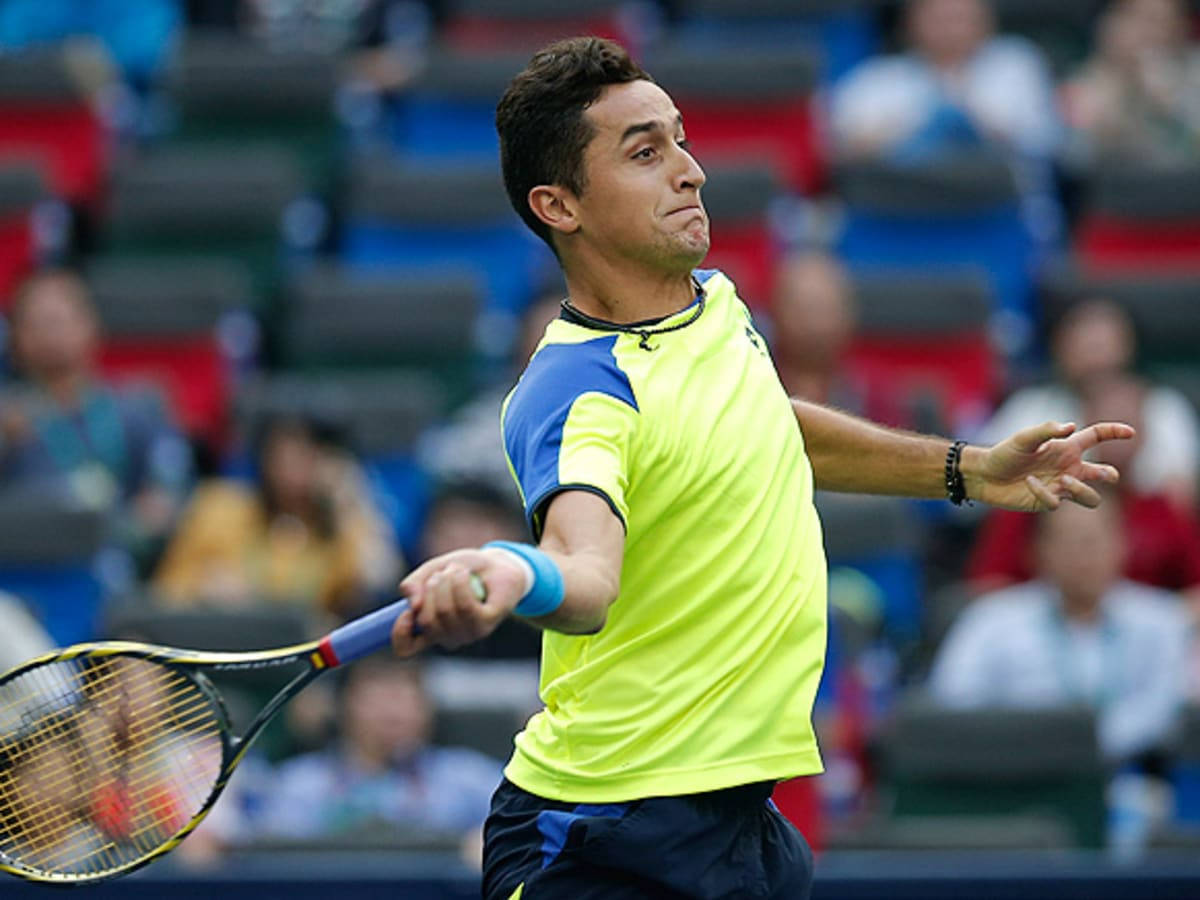 Powerful Serve By Tennis Star Nicolas Almagro Wallpaper