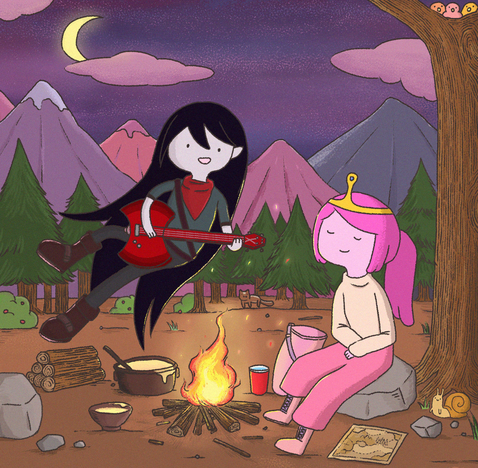 Princess Bubblegum And Marceline Bonfire Wallpaper