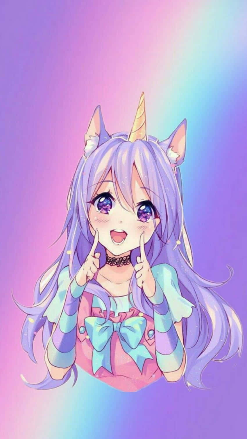 Purple Anime Girl Unicorn Horns Wallpaper
