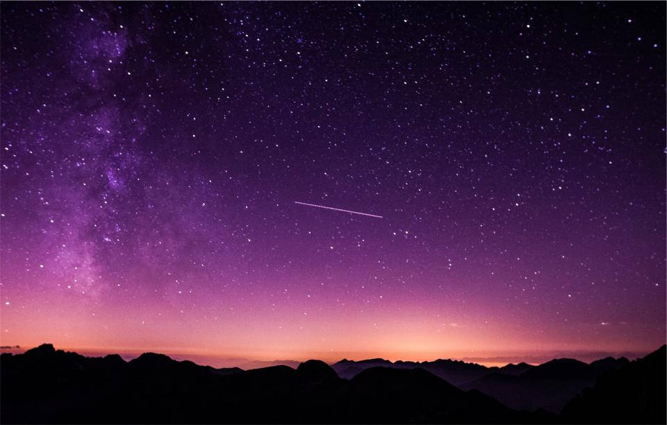 Purple Galaxy Mountain Ranges Wallpaper