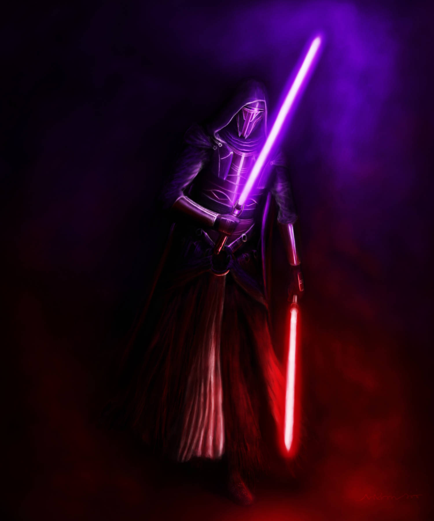 Purple Lightsaber Darth Revan Digital Art Wallpaper