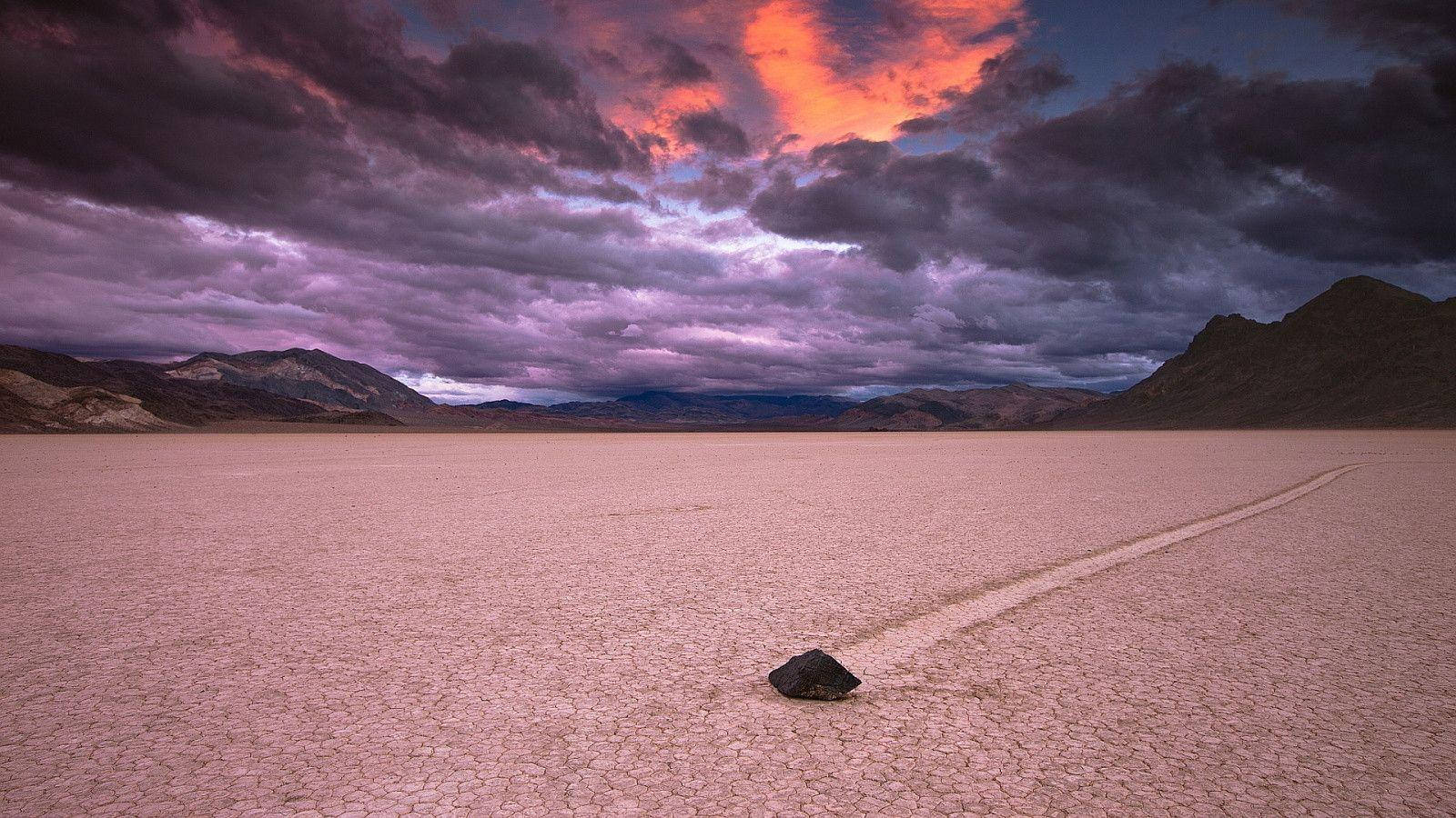 Racetrack Playa Dark Clouds Death Valley Wallpaper