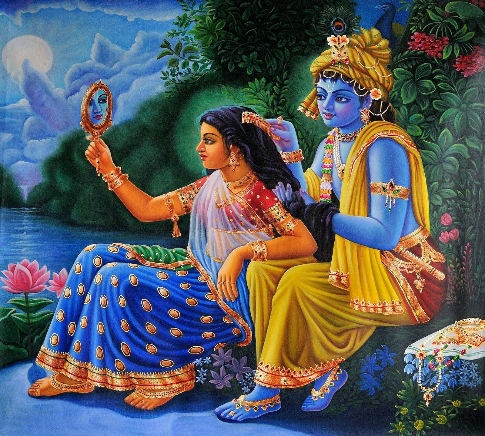 Radha Krishna 3d Combing Hair Wallpaper