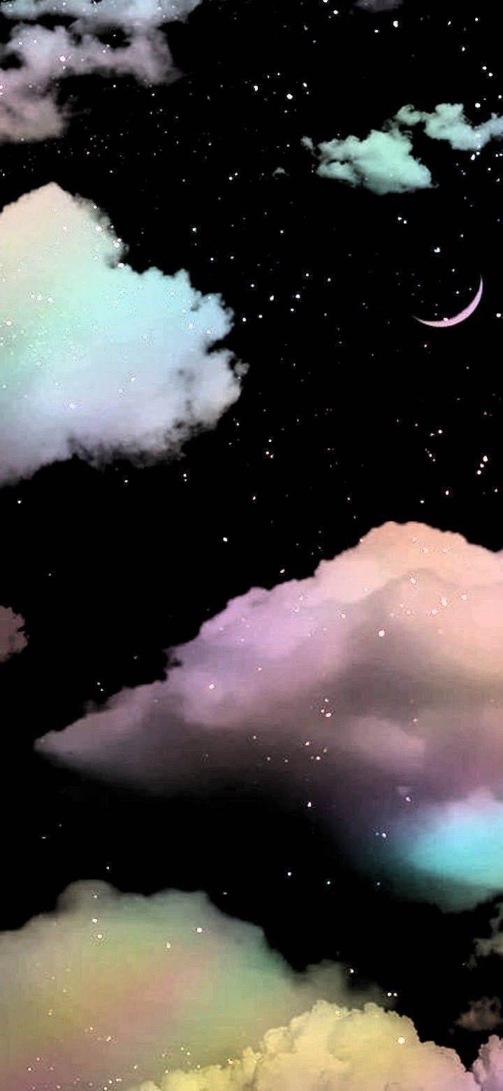 Rainbow Clouds Dark Girly Galaxy Wallpaper