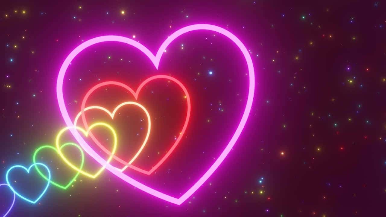 Rainbow Galaxy Neon Hearts Digital Artwork Wallpaper