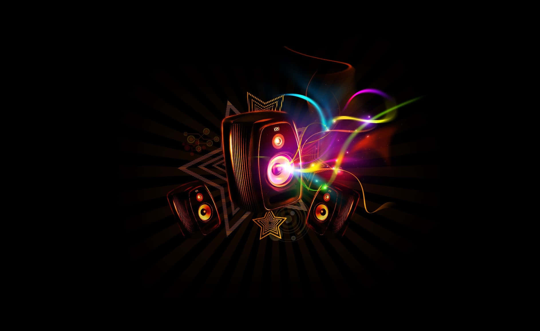 Rainbow Music Speakers Digital Art Wallpaper