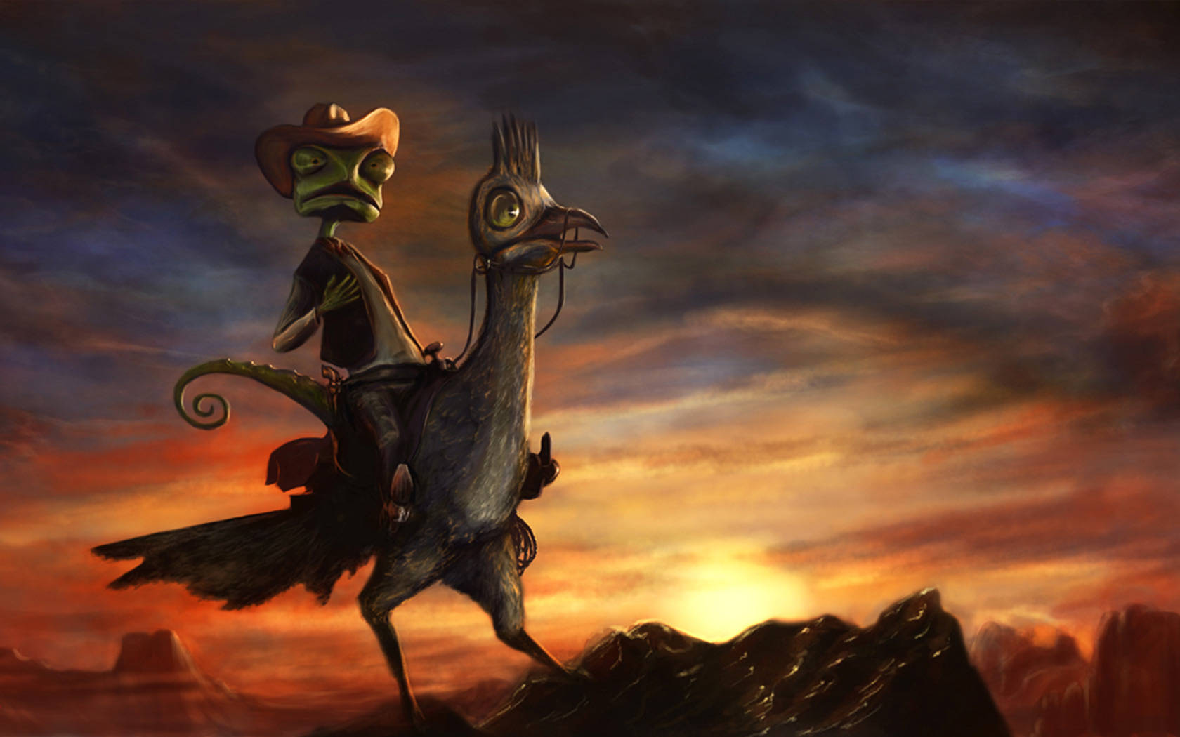 Rango Over Sunset Backdrop Wallpaper