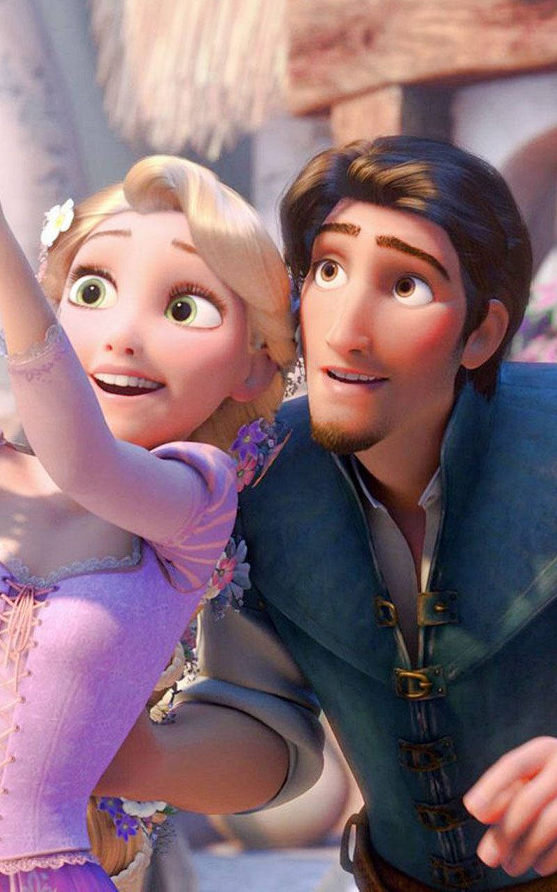 Rapunzel And Eugene Flynn Pose For A Selfie Wallpaper