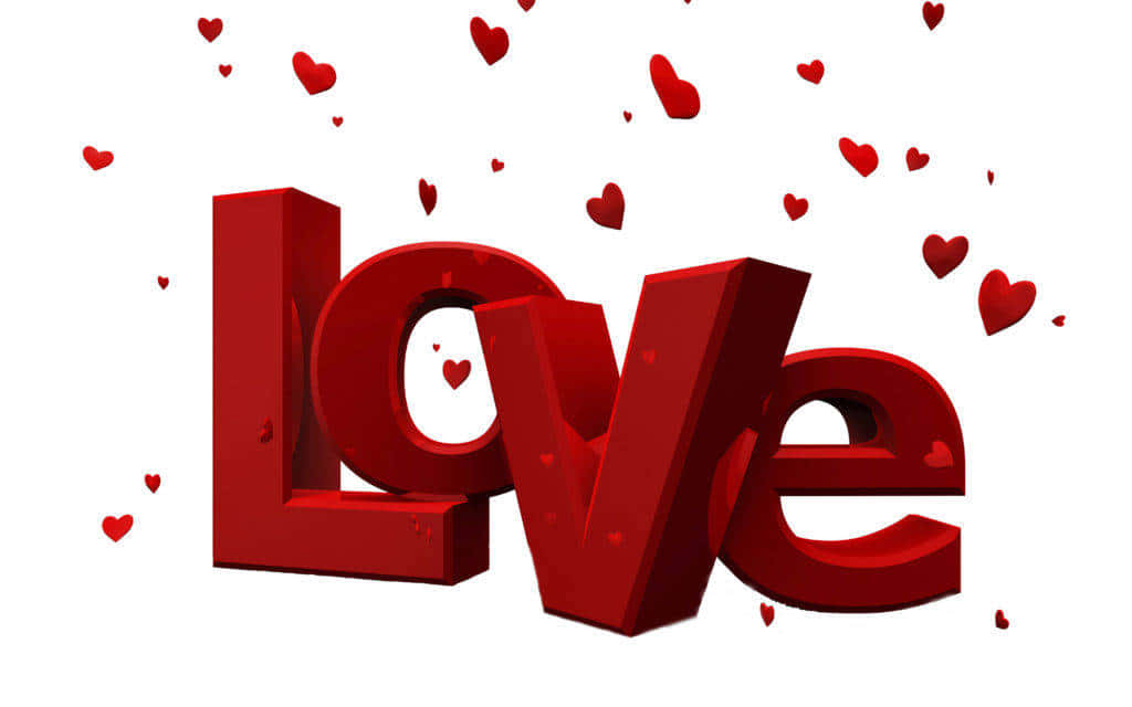 Red Love Text Hearts Background Wallpaper