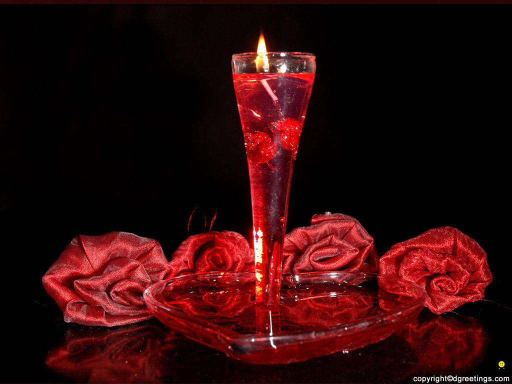 Red Roses And Candle For Valentine's Day Wallpaper