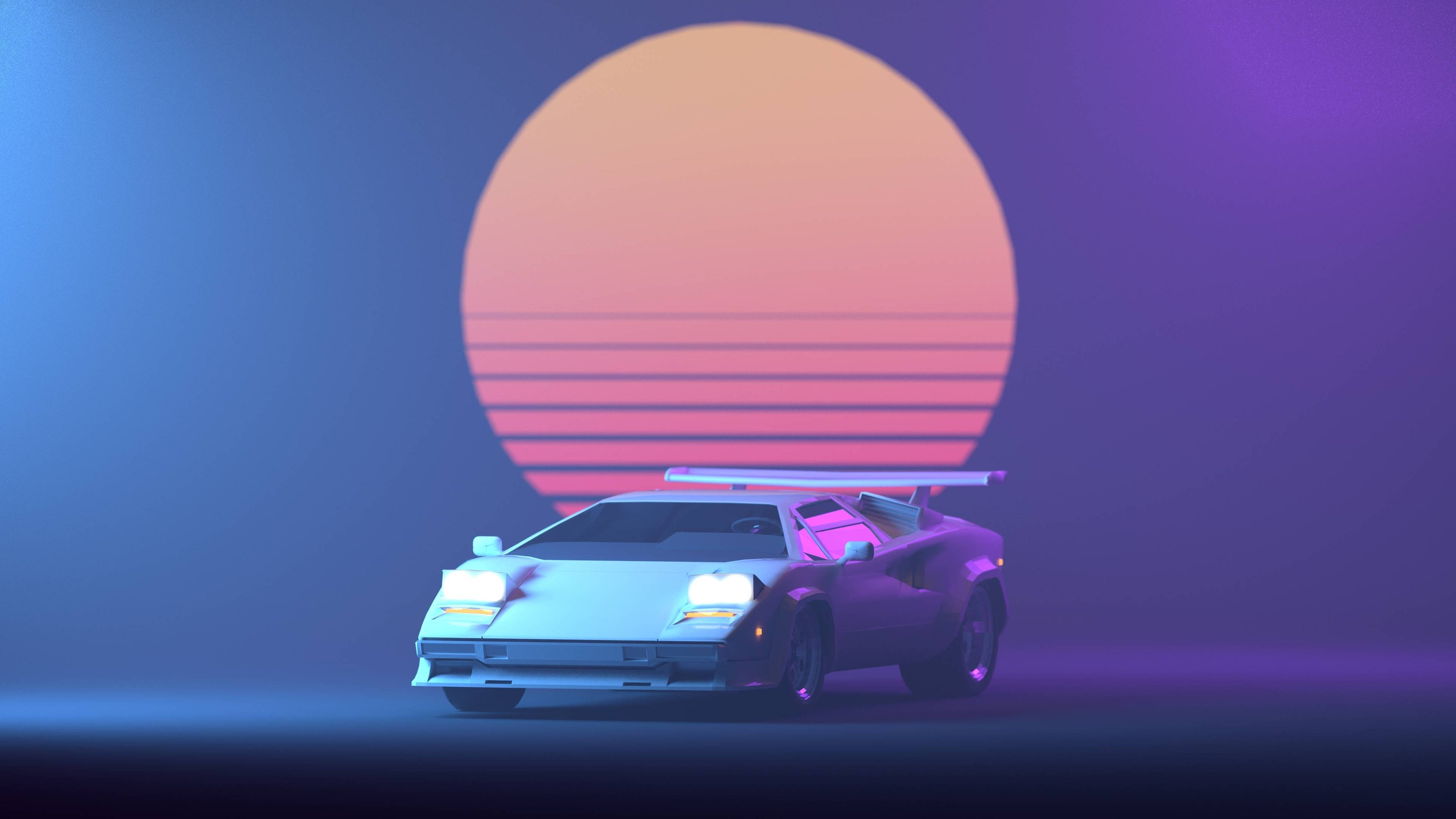 Retro 4k Car Sunset Wallpaper