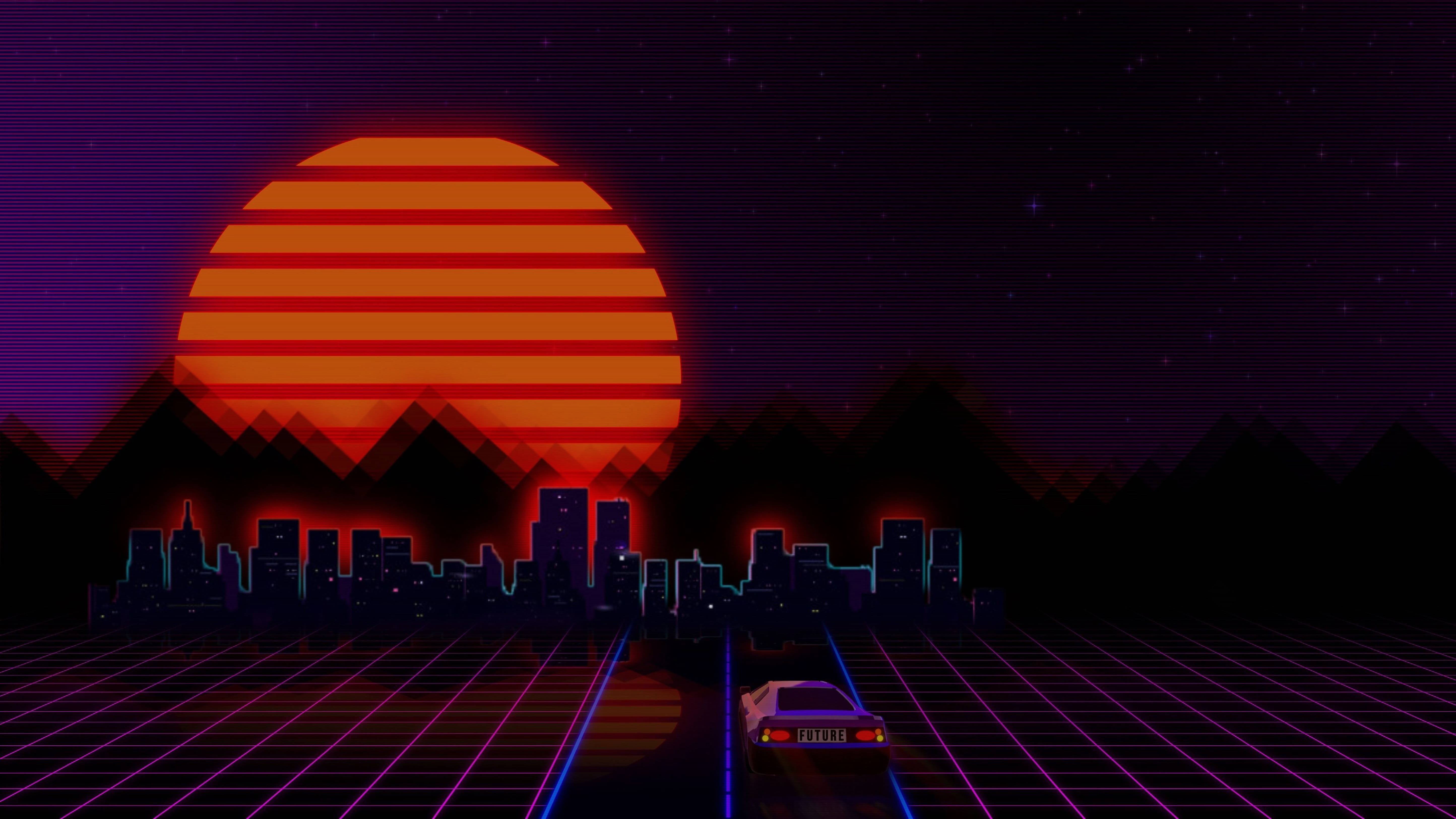 Retro Wave Cityscape Sunset 4k Wallpaper