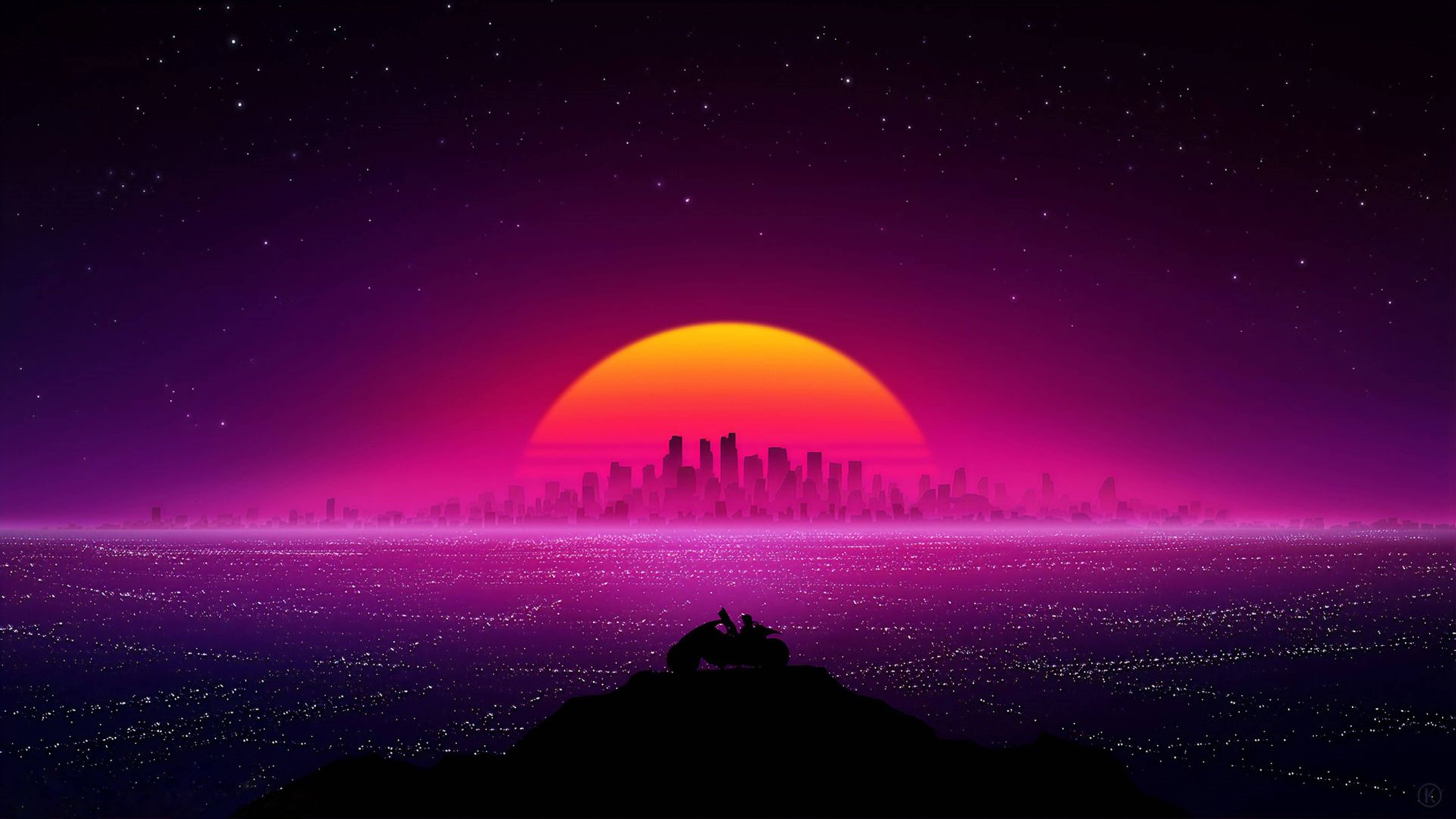 Retrowave City Landscape 4k Wallpaper