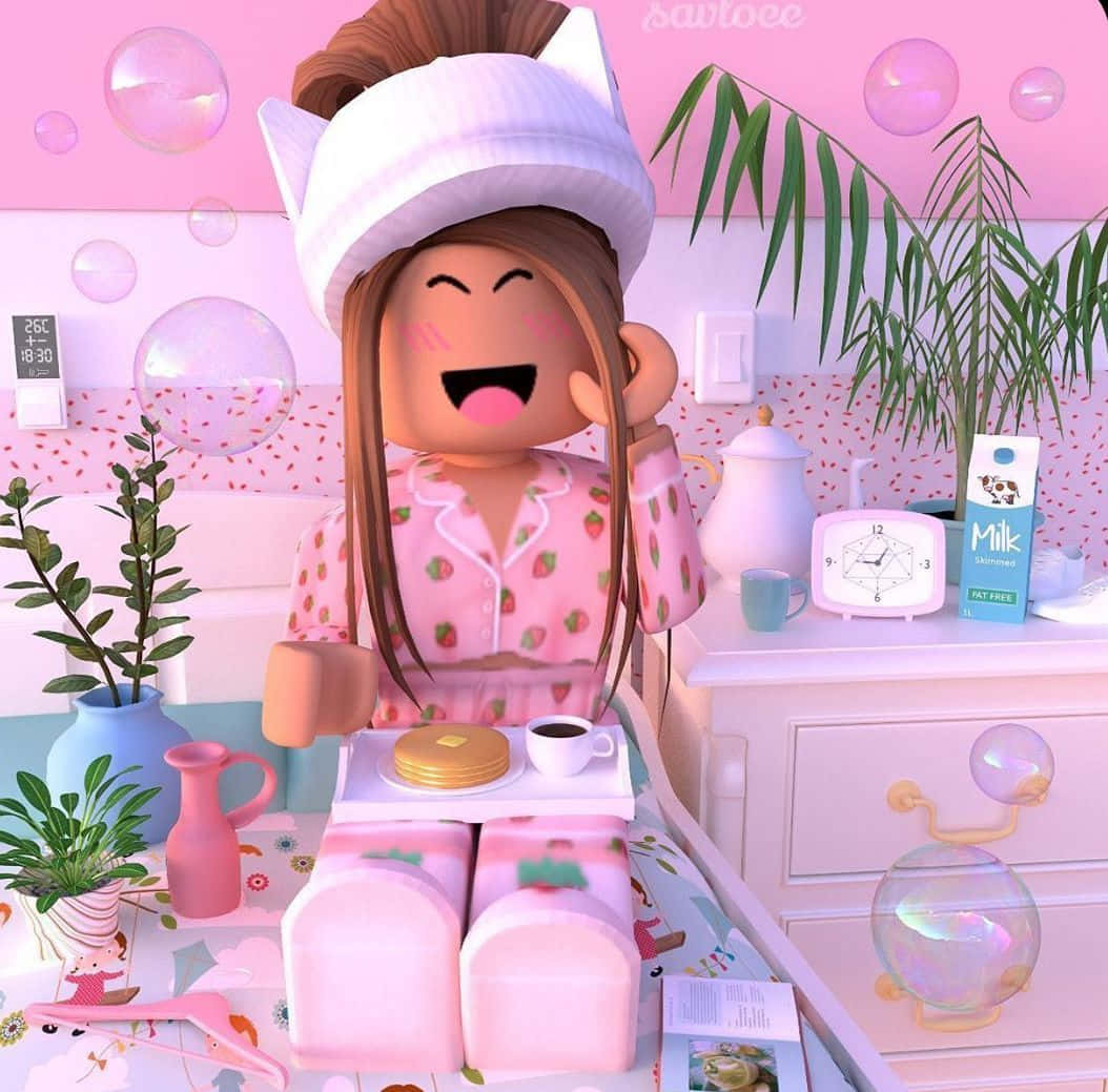 Roblox Pink Strawberry Pajamas Wallpaper