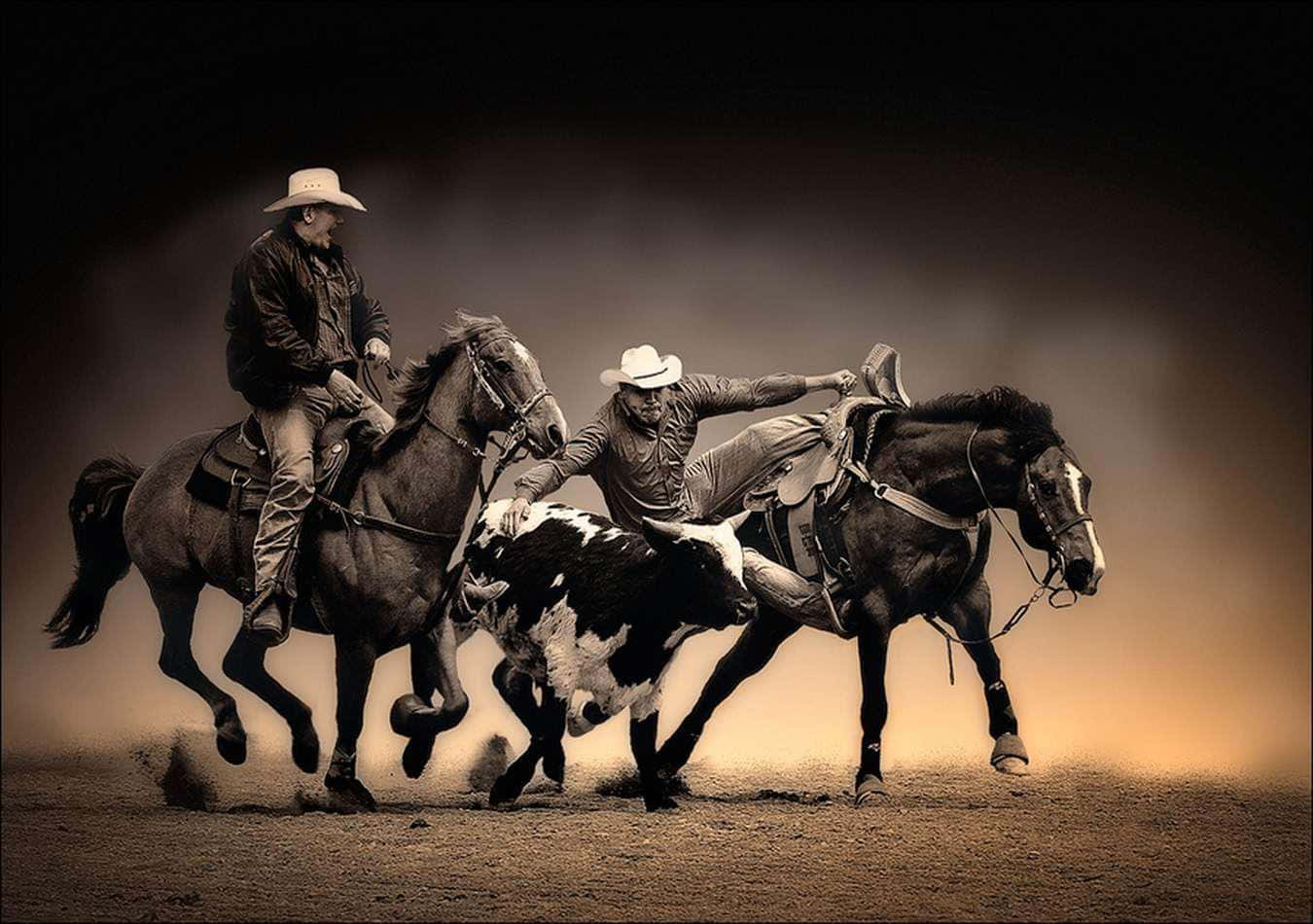 Rodeo Cowboys Chasing A Cow Wallpaper