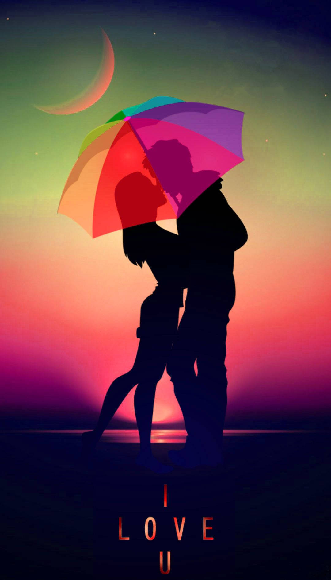 Romantic Couple Under Umbrella Profile Wallpaper