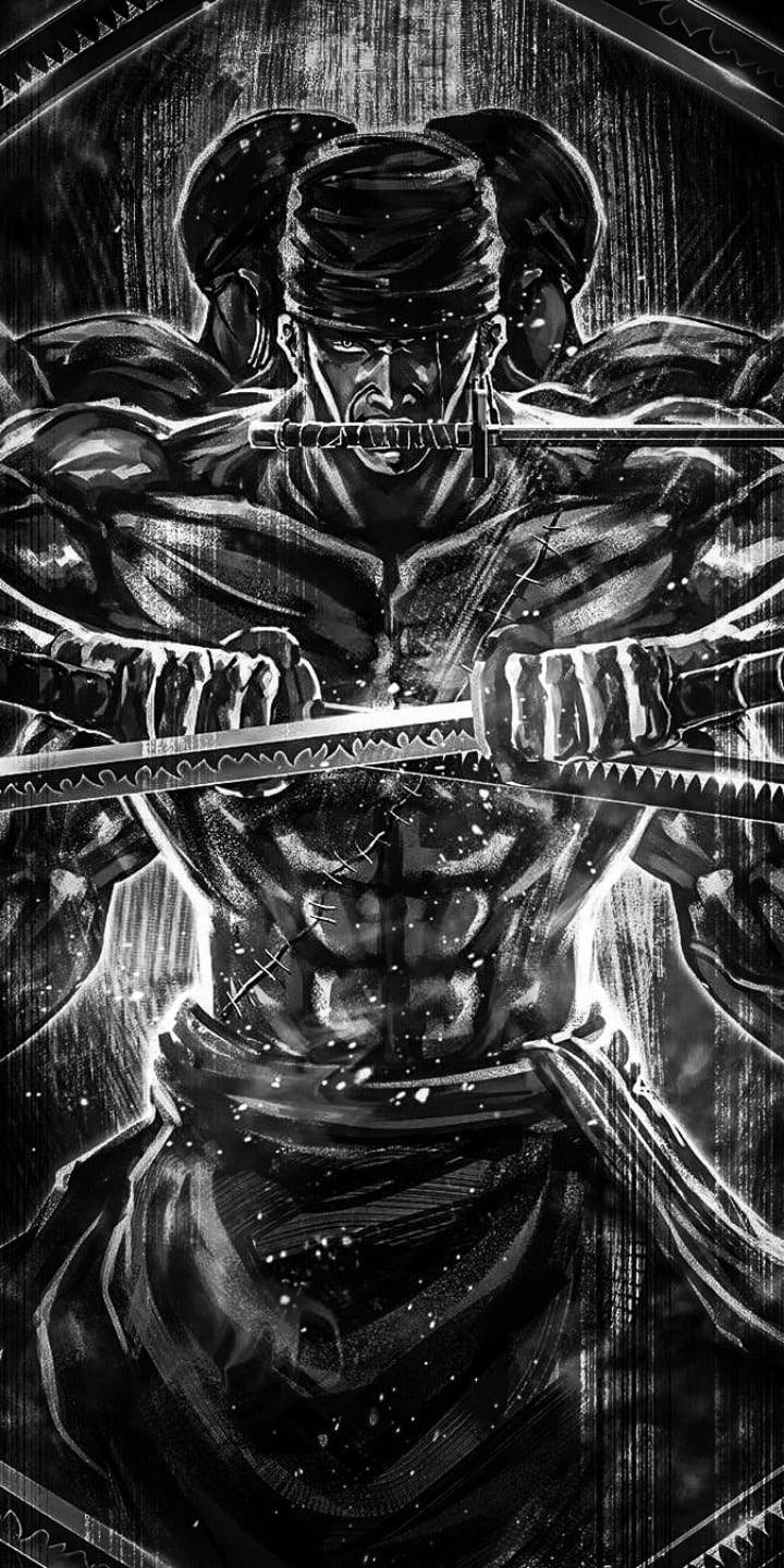 Roronoa Zoro Anime Black And White Iphone Wallpaper