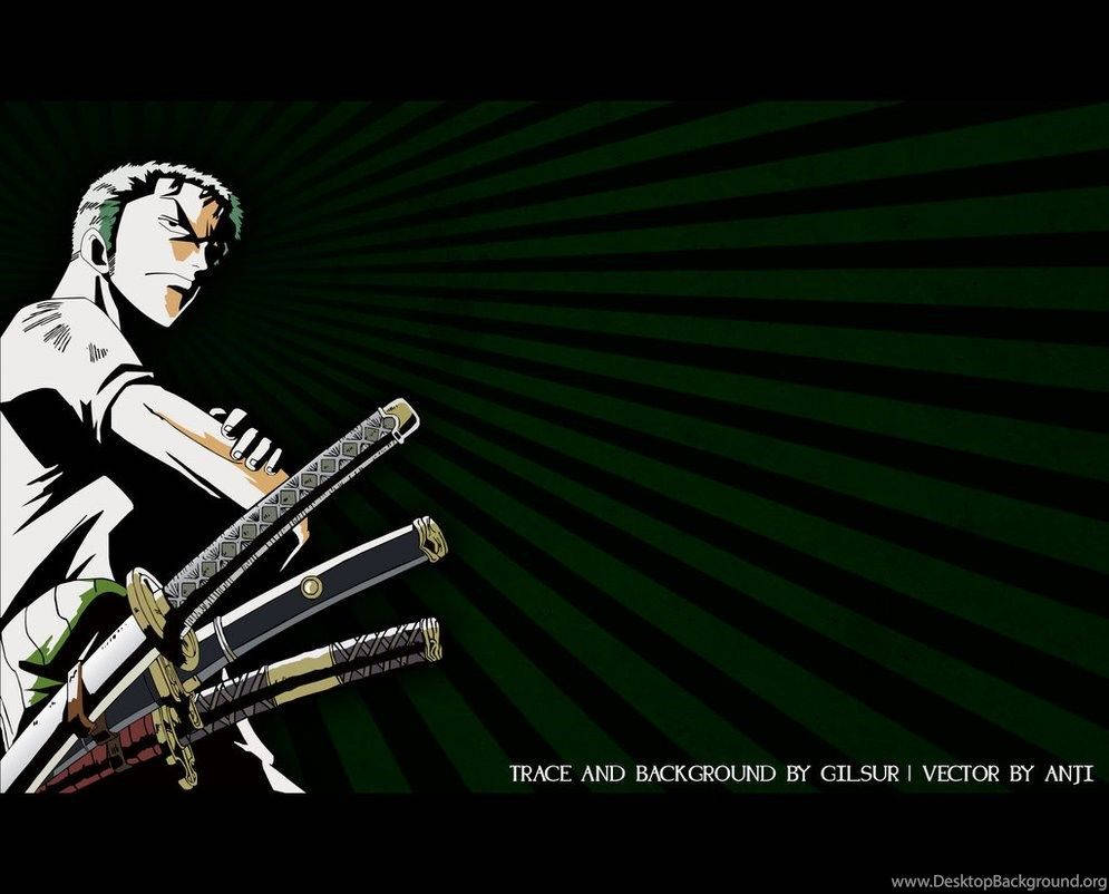 Roronoa Zoro Posing With His Iconic Green Bandana And Three Swords Wallpaper