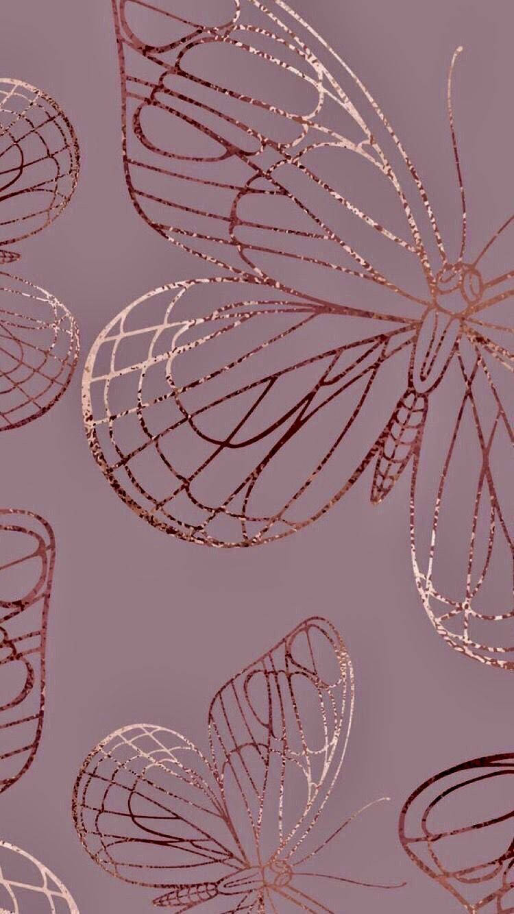 Rose-gold Butterflies Wallpaper