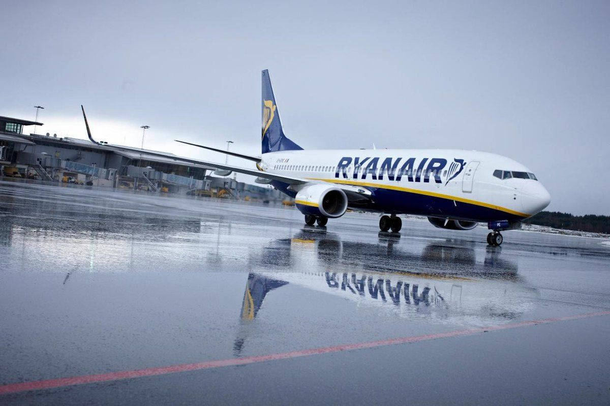 Ryanair Airplane On Wet Runway Wallpaper