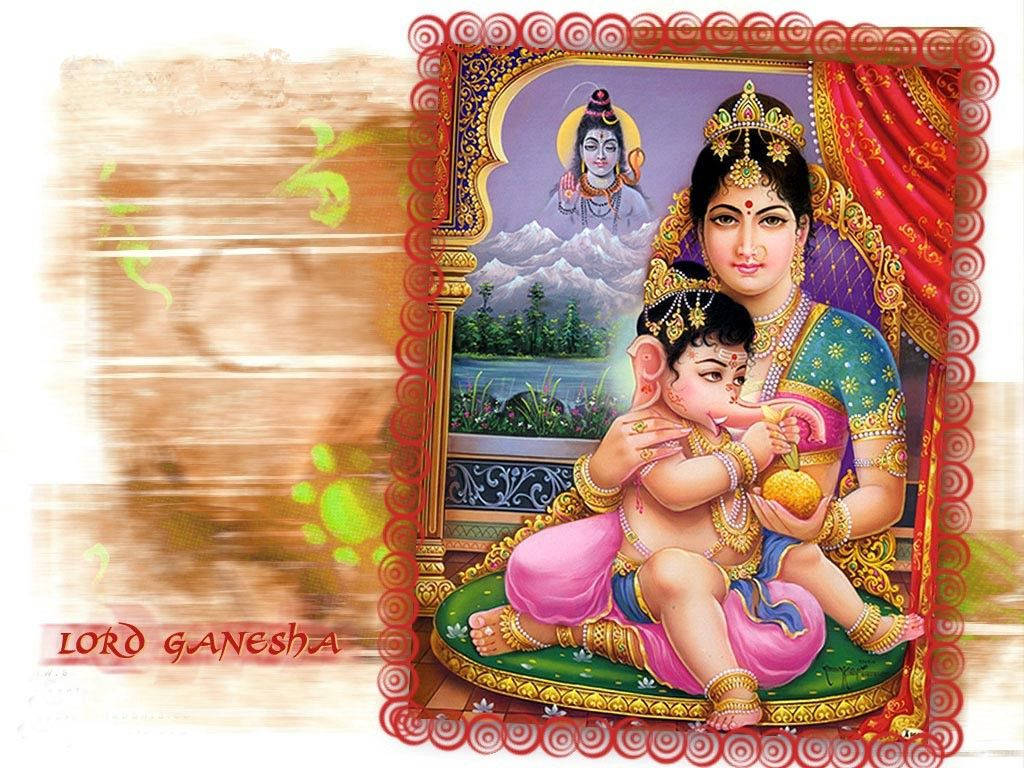 Sacred Bond - Bal Ganesh With Mother Parvati Wallpaper