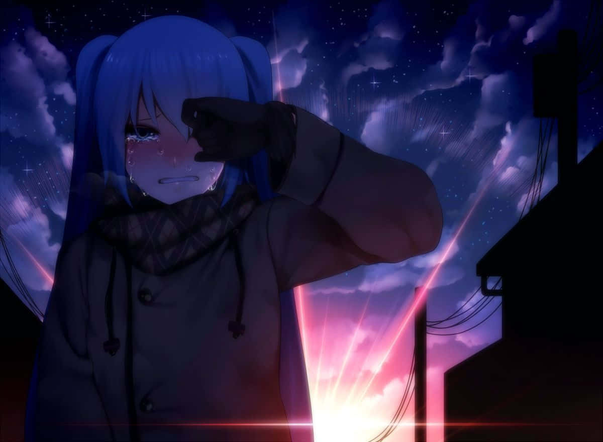 Sad Depressing Anime Hatsune Miku Wiping Tears Wallpaper