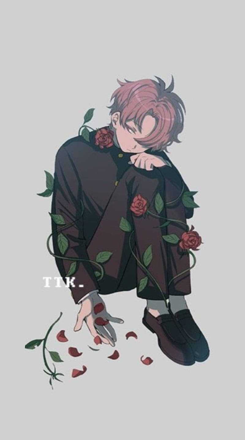 Sad Pfp Of Boy With Flowers Wallpaper