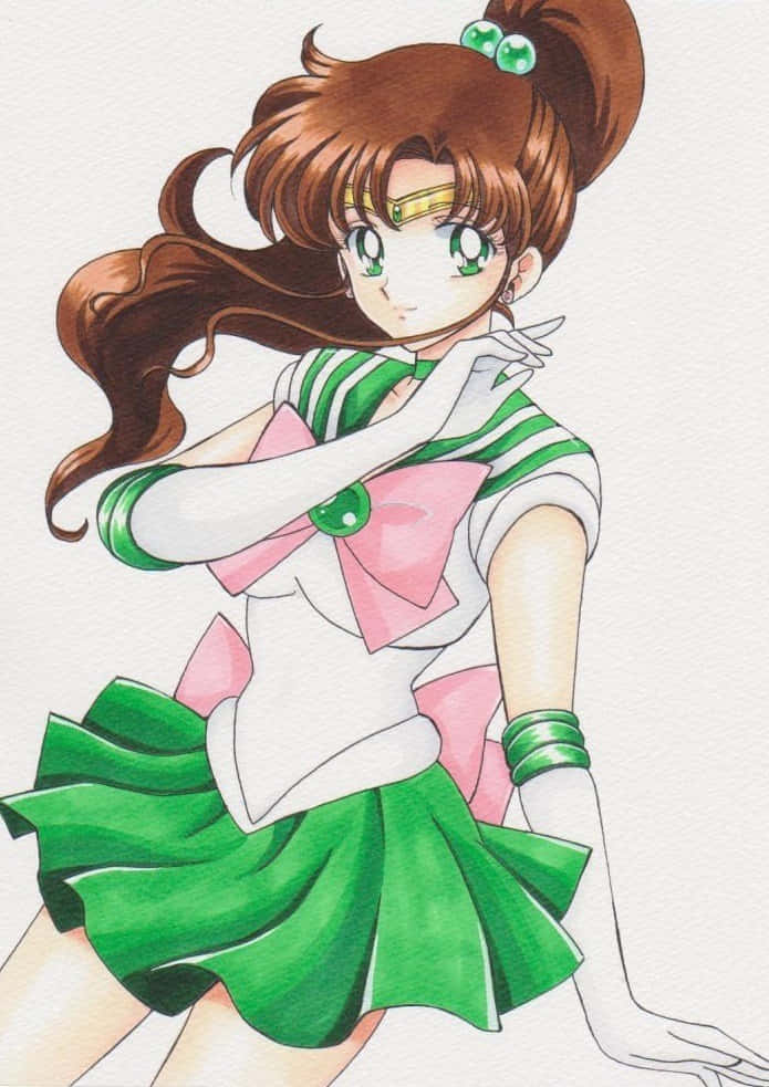 Sailor Jupiter Strikes A Bold Pose In Her Iconic Sailor Suit Wallpaper