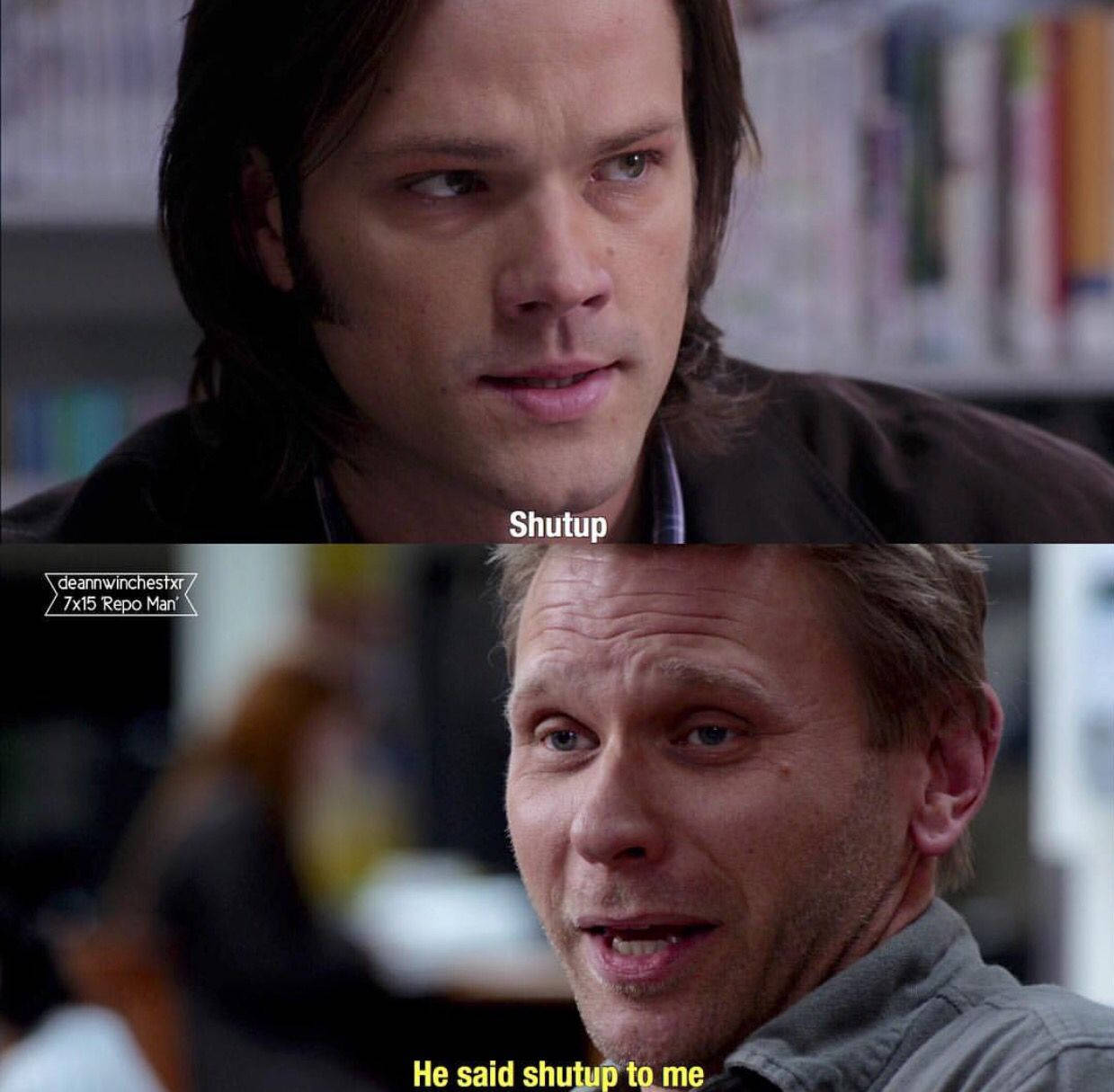 Sam Telling Lucifer To Shut Up Wallpaper