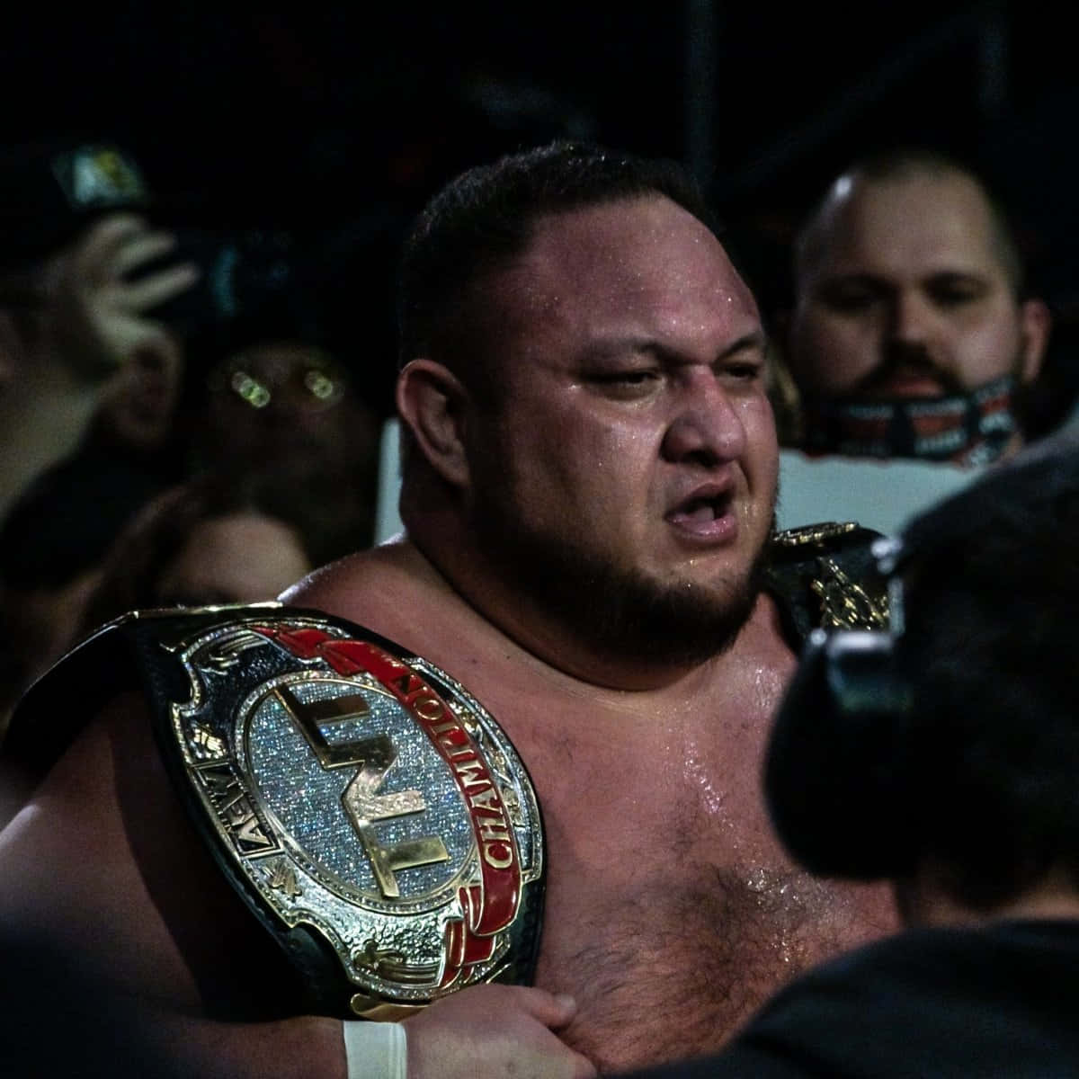 Samoa Joe Winning Tnt Championship Wallpaper