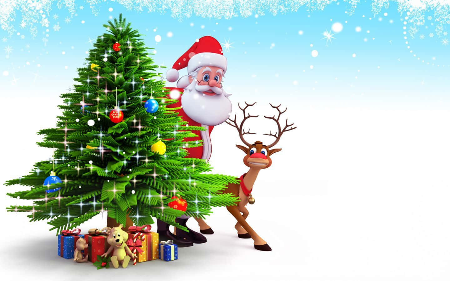 Santaand Reindeer Christmas Celebration Wallpaper