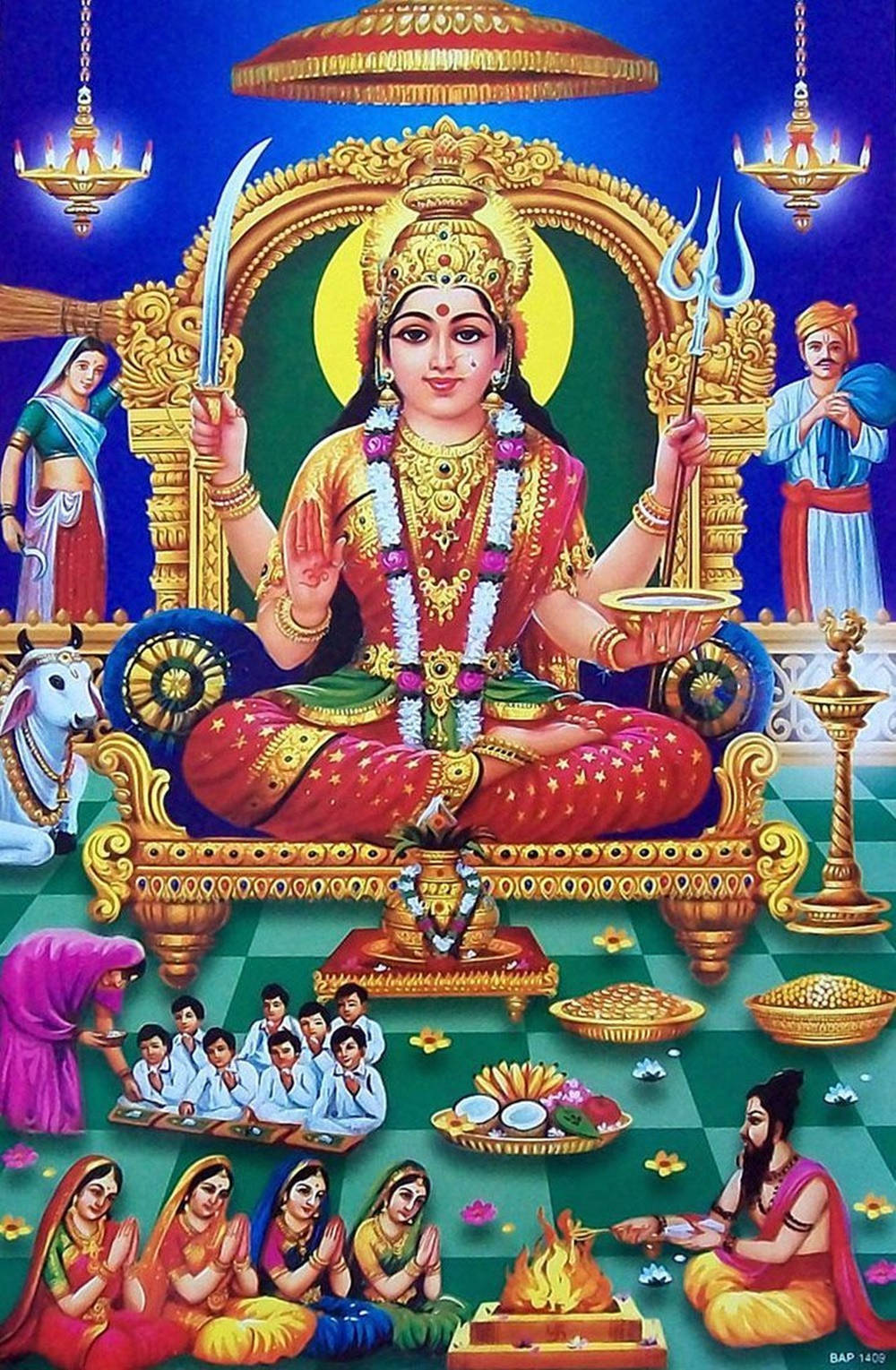 Santoshi Maa Golden Halo Wallpaper