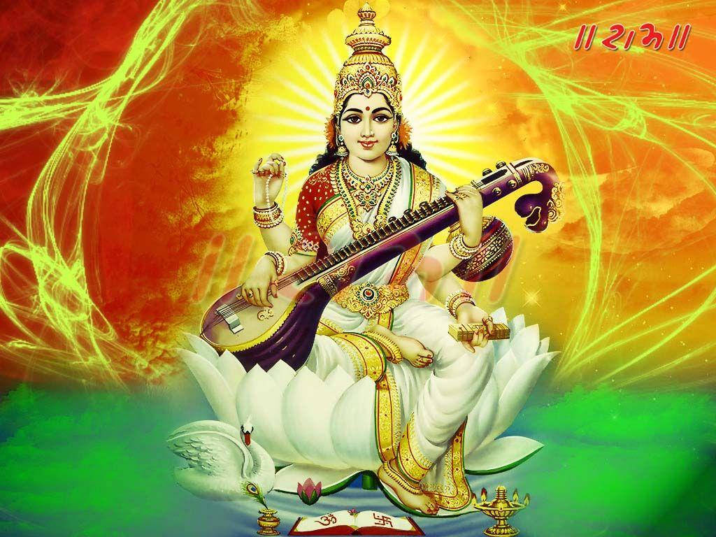 Saraswati Mata In White Flower Wallpaper