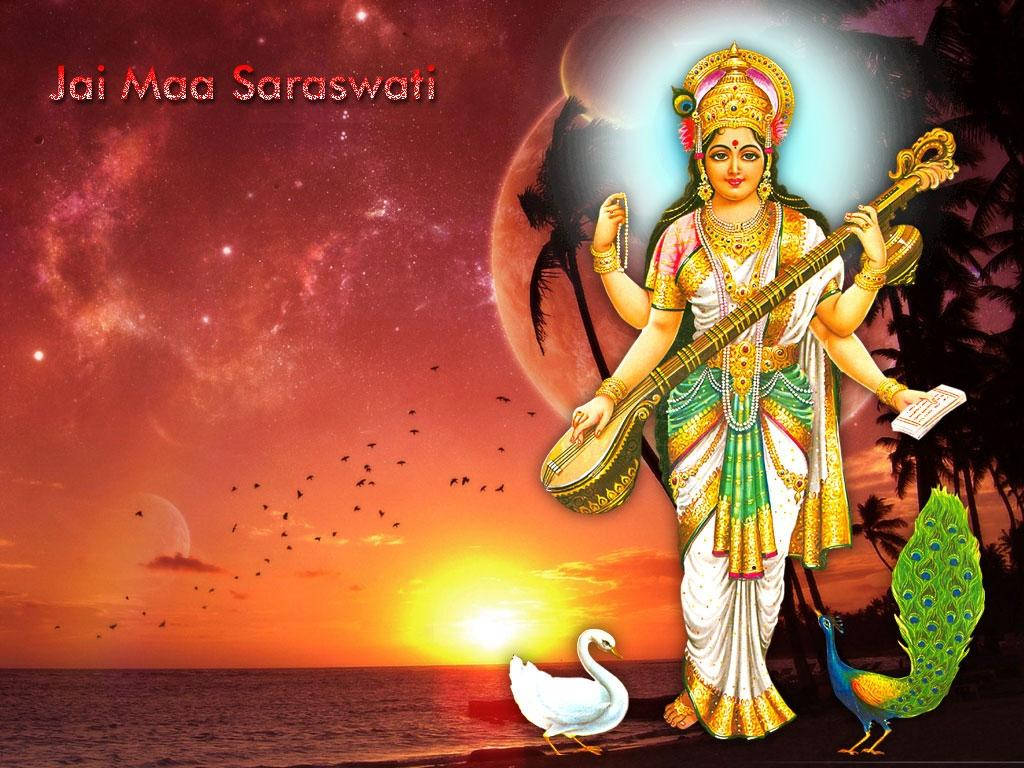 Saraswati Mata Sunset Art Wallpaper