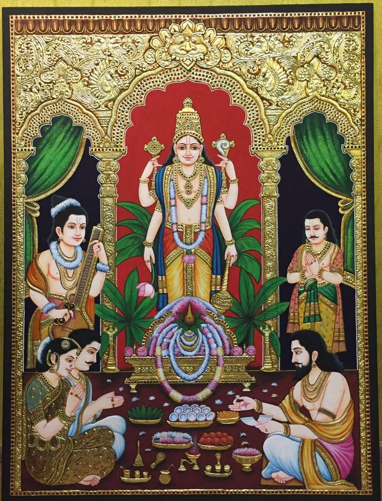 Satyanarayana Swamy Tanjore Painting Wallpaper